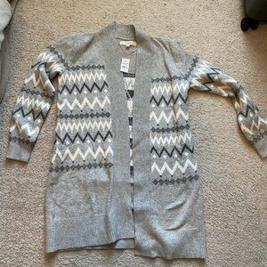 LOFT Gray and White Chevron Cardigan